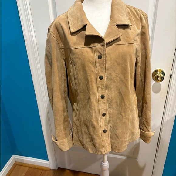 Coldwater Creek suede leather jacket shacket beige sz L XL - Picture 2 of 7
